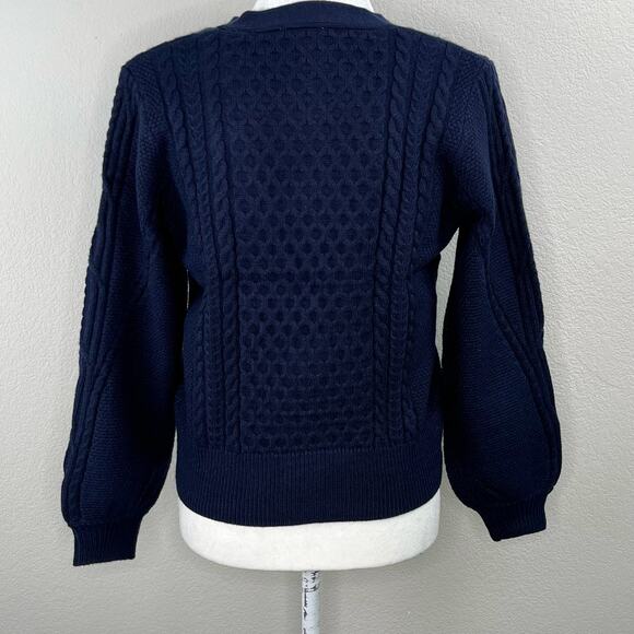 Elie Tahari Navy Blue Cable Knit V-Neck Cardigan Sweater NWT Small - Picture 5 of 16